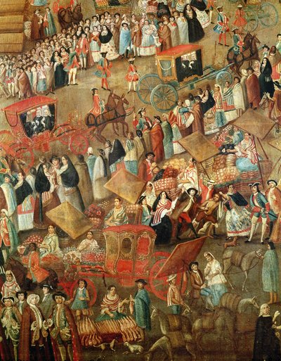 Plaza Mayor i Mexico, detalje af vogne af Mexican School